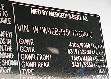 2020 Mercedes-Benz Sprinter 2500 Standard Roof V6 z USA, uszkodzony, nr VIN W1W4EBHY5LT020860